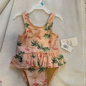 Flamingo Print Kids Swimwear by - Pink